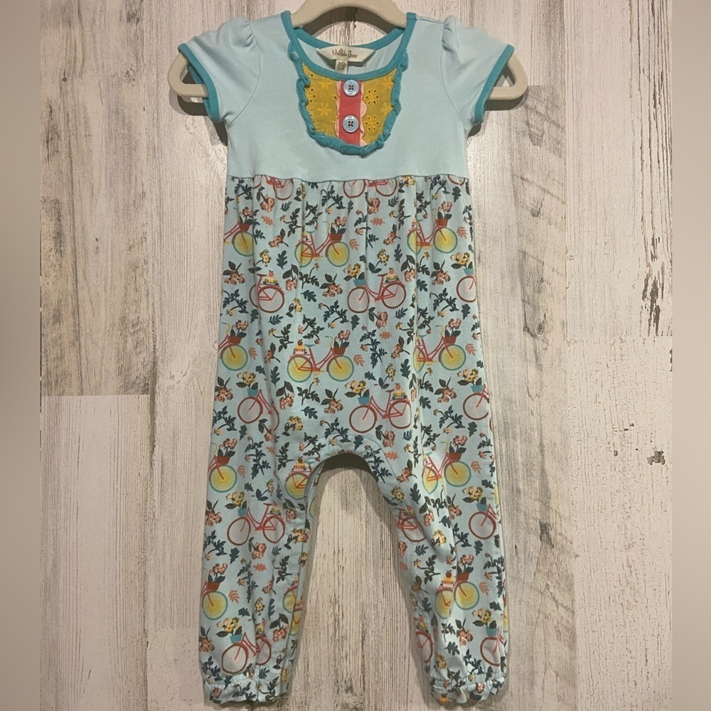 Matilda Jane Blue And Yellow Piggyback Ride Bicycle Romper 12-18M